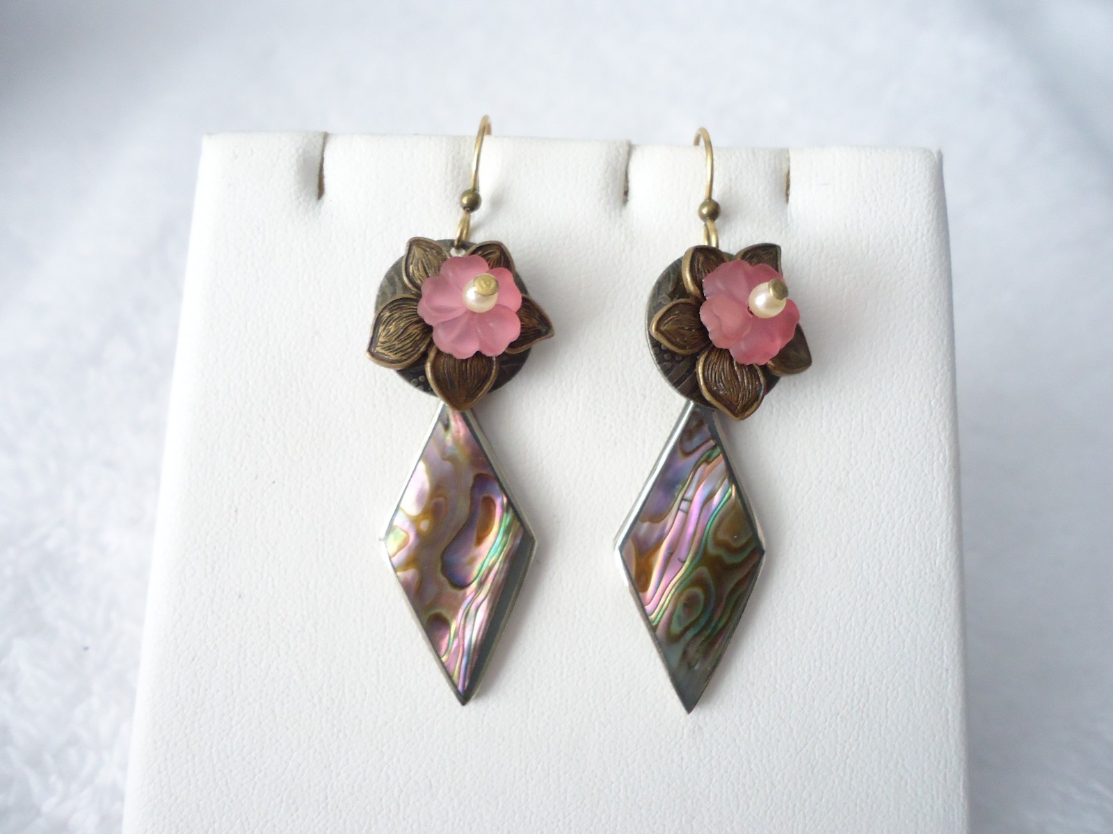 Abalone / Shell, Flower Repurposed Pierced Dangle… - image 2