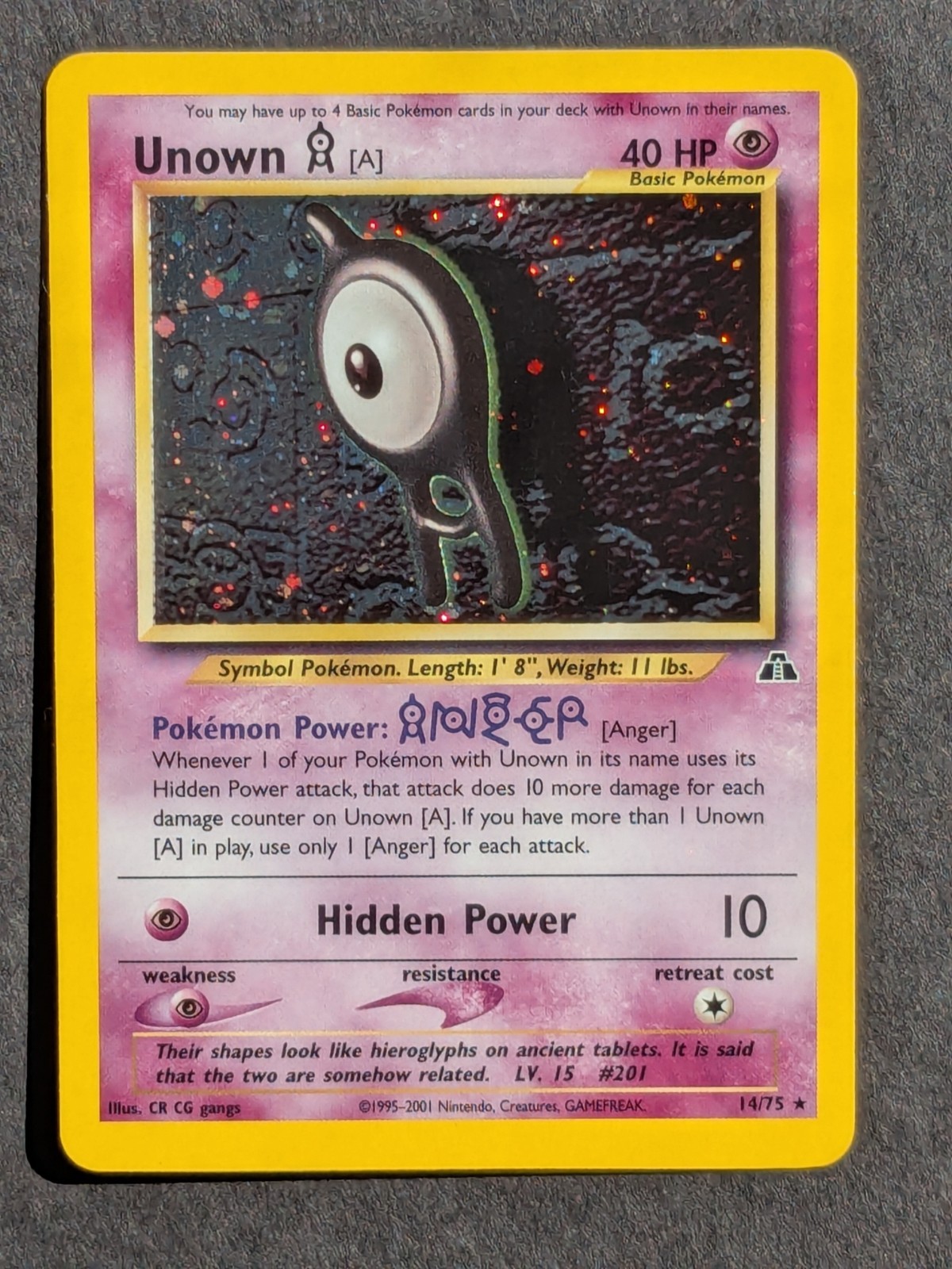 Unown A 14/75 Holo Rare Pokemon Card Near Mint