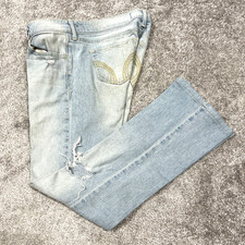 Pantalones de mezclilla Hollister para mujer rectos rasgados 29x31"- 9S tiro medio 5 bolsillos azul lavado