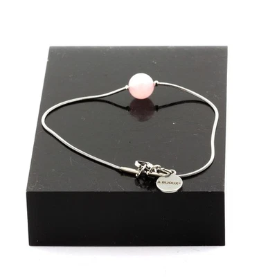 Bracelet en acier inoxydable 1 Perle Opale Rose 8 mm. Fabriqué en France. - Photo 1/2