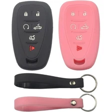 2Pcs Rubber Silicone 6 Buttons Remote Smart Key Fob Cover Case Black Pink