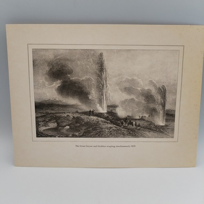 #ad Antique 1835 Geyser Print Iceland Lithograph Great Geyser Strokkur Gaimard Mayer $46.75