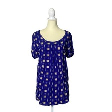 Anthroplogie Holding Horses Blue Abstract Tunic Top W/ Pockets Women's Size M