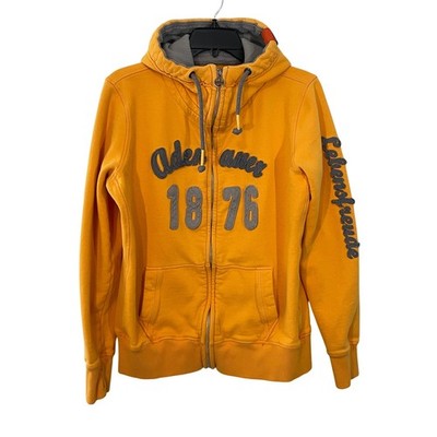Adenauer & Co Hoodie Sweatshirt German Brand Liebe Yellow Zip Up Embroidered XL