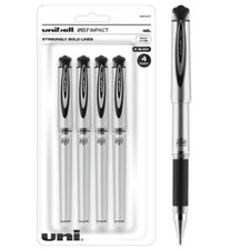 Uniball Signo 207 Impact Gel Pen, 4 Black 1.0mm Bold Point Pens for Smooth