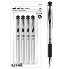 Uniball Signo 207 Impact Gel Pen, 4 Black 1.0mm Bold Point Pens for Smooth 