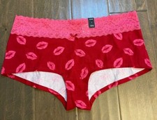Torrid Boyshort Valentines Pink Red Lips Lace Panty Underwear 3 NWT