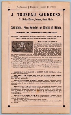 1889Face Powder Or Bloom Of Ninon J. Touzeau Sanders Quack Medicine Print Ad