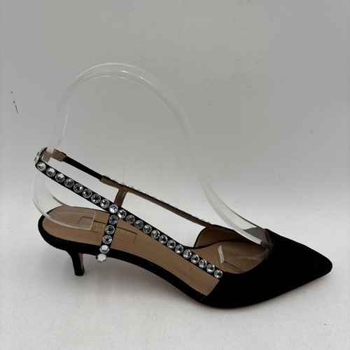Aquazzura Black Suede Crystal Embellished Point Toe Slingback Pumps, Size 35 - Picture 2 of 8