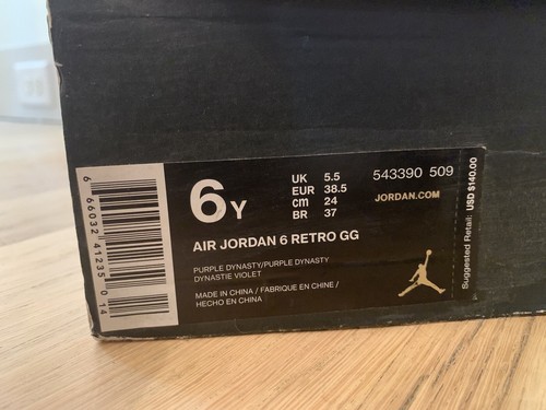 Nike Air Jordan 6 Retro GG lila Dynastie 543390-509 Jugendschuhe Größe 6Y WO 7,5 - Bild 16 von 17