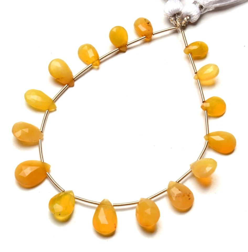 Natural Yellow Peru Opal Gem Multiple Size Pear Shape Briolette Beads Strand - Image 2 of 4