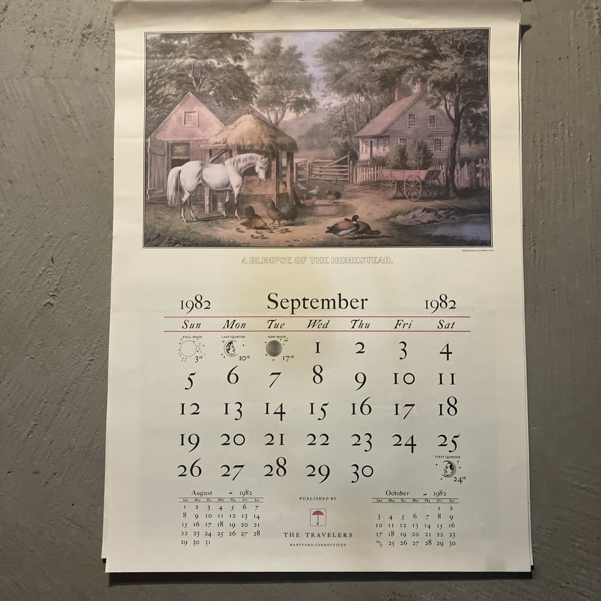 Vintage Currier & Ives Calendar Travelers Hartford Conn 20”x16