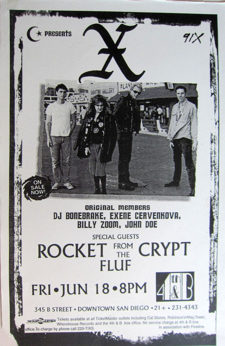 X/ROCKET FROM THE CRYPT/FLUF 2004 SAN DIEGO CONCERT TOUR POSTER