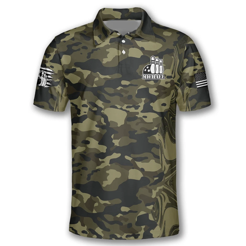 Custom Name Bowling Camo Blended Paint 3D Polo Shirt