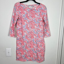 Gretchen Scott Paisley Print Shift Dress Size XS Red & Blue Cotton Blend