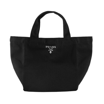 【関税&送料込み】Prada Bags PRADA Cosmetic Canvas Tote Bag Logo Print Black Novelty with