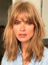 100 Human Hair Wigs Layered Cut Golden Blonde Wig with Bangs for Women Daily