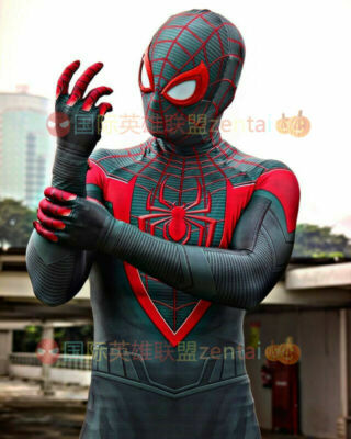 Spider-man Miles Morales Jumpsuit Spiderman Cosplay Costume Adult Halloween  Prop 