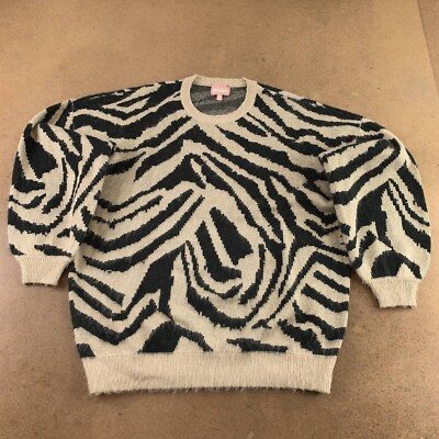 Show Me Your Mumu Womens Medium Beige Tiger Eyelash Duke Pullover Sweater New