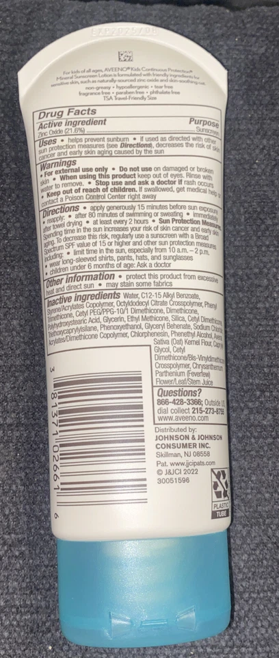 Aveeno Kids Continuous Protection Zinc Oxide 3 Fl Oz (Pack of 1), Exp 8/25 - Image 2 of 3