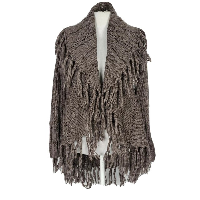 Sioni Womens Sz M Sweater Cardigan Wool Blend Long Sleeve Open Front Fringe | eBay