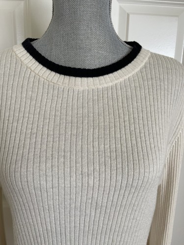 Frame Off White & Noir Stripe Bell-Sleeve Ribbled Crewneck Sweater, Size M - Picture 4 of 11