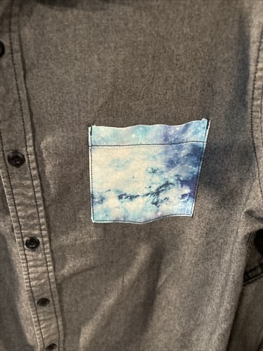 On The Byas Shirt Men's Size M Gray Button Up Accent Pocket Mens Grey Night Sky - Picture 2 of 9