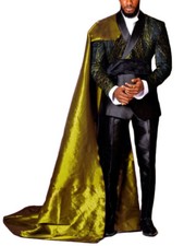 Luxury Mens Wedding Party Suits with Detachable Cape Double Breasted Jacket Pant