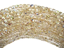 Czech Glass Fire Polished Round Beads, Crystal Lemon Rainbow 3mm, 4mm, 6mm