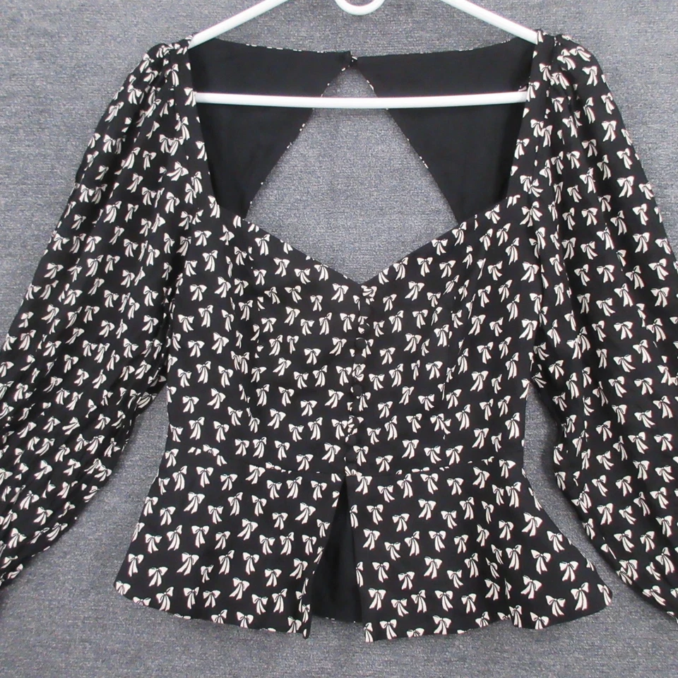Blusa Reformation Mujer 6 Negra Katana Top Pajarita Estampado Globo Manga Larga Foto 2 de 4
