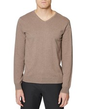 Hickey Freeman Mens V-Neck Cotton Pull Over Sweater Small Camel