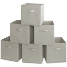 6 Collapsible 13" Fabric Cubby Cube Storage Bin Baskets for Shelves - Light Gray