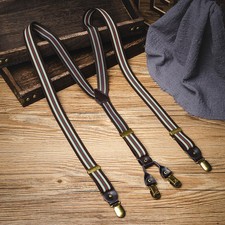 Retro Trousers Braces Green and Red Striped Non-slip Suspenders Y-shaped 4-clips