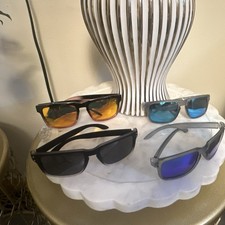 Men's Square Sunglasses Black Plastic Frame Black Mirrored Lenses. Set of 4