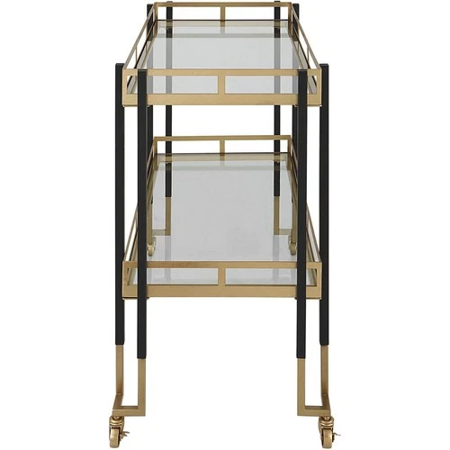 Uttermost 25229 Kentmore Matte Black and Brushed Gold with Clear Glass Bar Cart - Picture 4 of 6