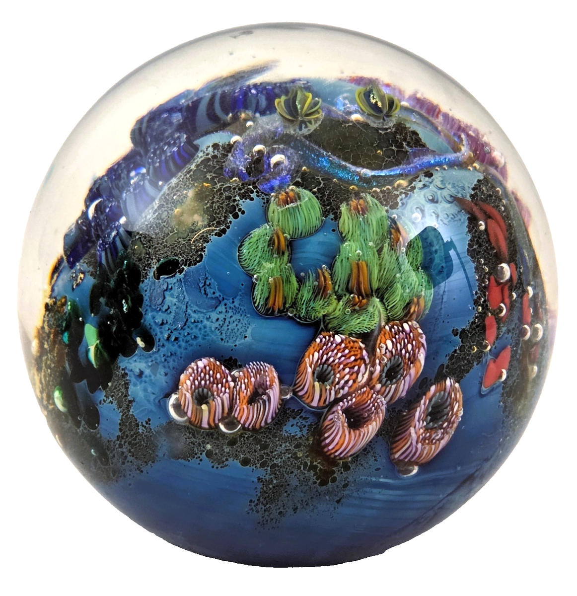 Josh Simpson Signed 6-4-04 Coral Reef Art Glass Paperweight Orb