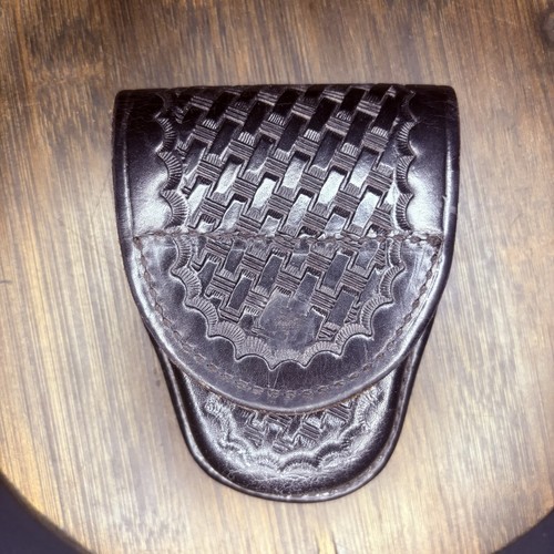 Bianchi Leather Handcuff Case Black Basket Weave #35PVH Hidden Snap