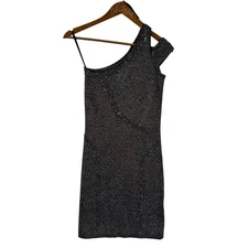 Bebe Sparkly Mini Dress One Shoulder Metallic Fitted Small