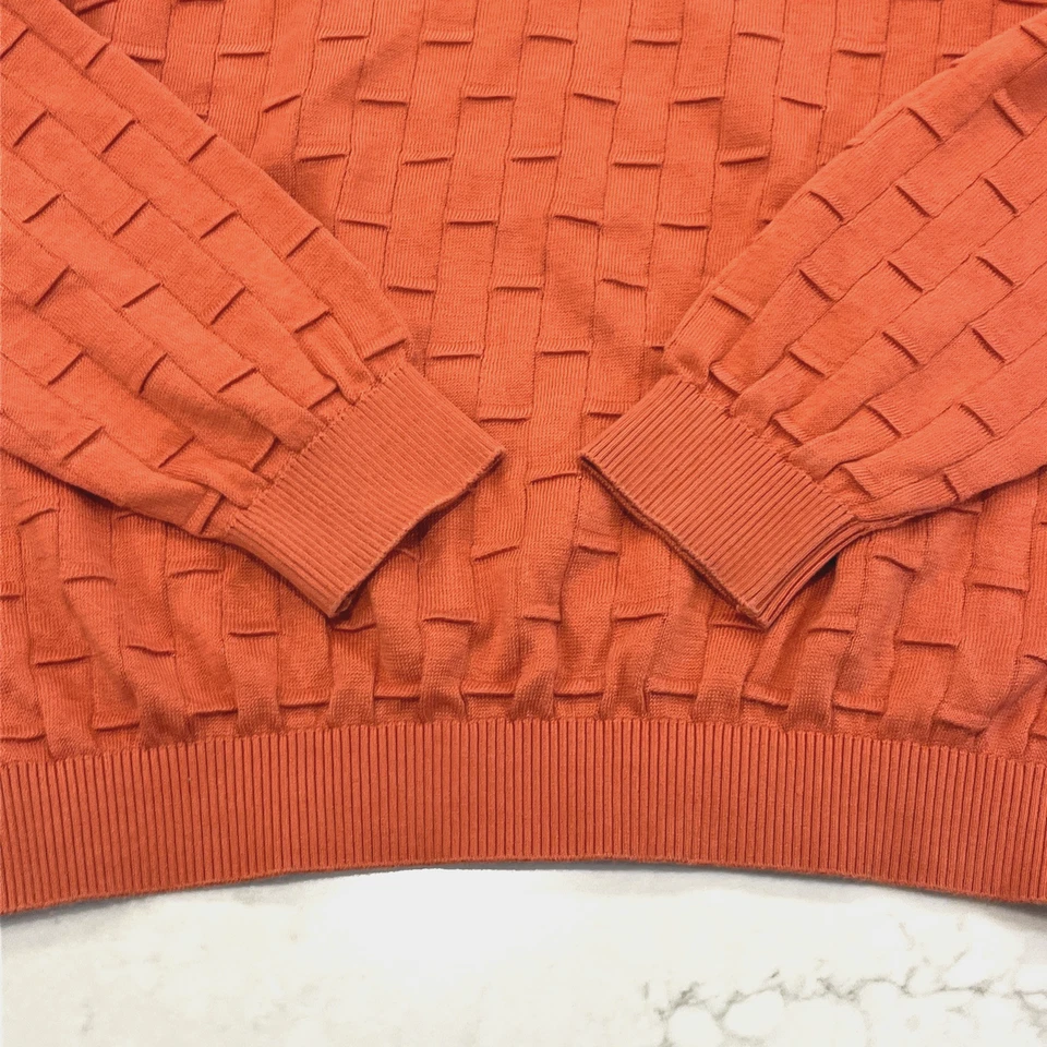 St Croix Shop Mens L 1/4 Zip Mock Neck Sweater Textured Coral Orange Made in USA - Image 4 of 4
