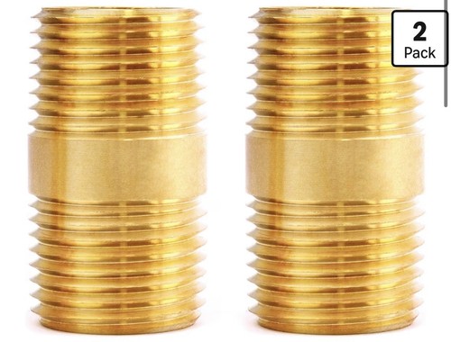 1/4" NPT Male Brass Nipple Pipe Fittings,1-1/2" Length 1200psi (2 Pack) | 1/4" N