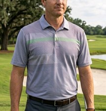 Ben Hogan Performance Polo Golf Shirt Medium Short Sleeve Blue Diagonal Stripes