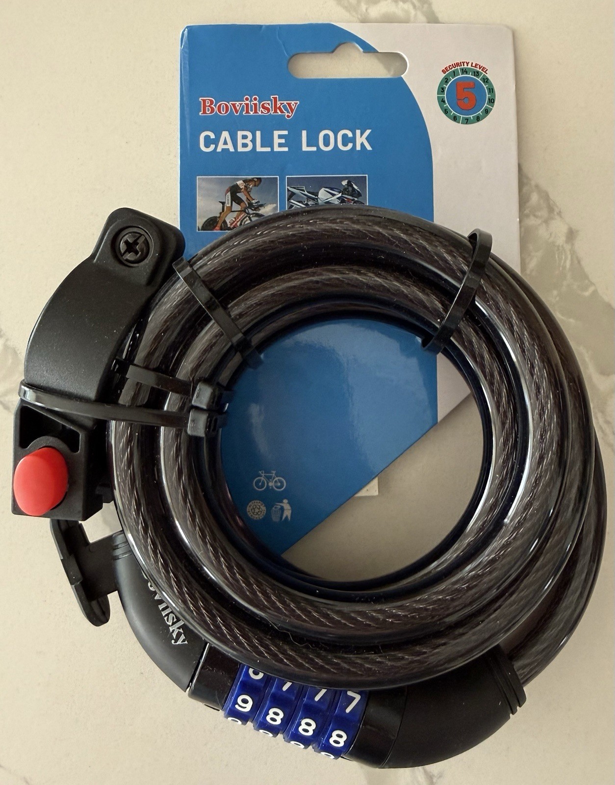 Boviisky Bike Cable Lock , 4 Digit Resettable Combination He
