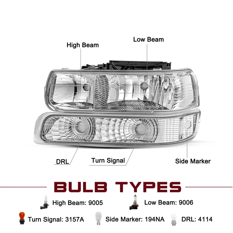 Faróis e lâmpadas de para-choque Suburban Tahoe para 1999-2002 Chevy Silverado 2000-2006 - Imagem 2 de 4