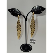 VTG Feather Drop Earrings Textured Leaf Dangle Post Backs J446