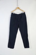 Drake's Men's Navy Blue Cotton Linen Pleated Pants Size 38 Made in Italy
