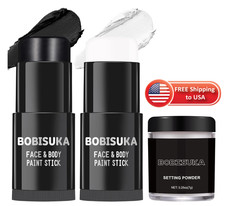 Black White Face Paint Stick Set with Setting Powder Halloween Makeup USA Ship