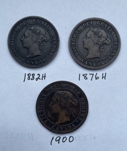 Canada 1876 H, 1882H & 1900 Victoria Regina Large Cents LOT World Coins Nice!