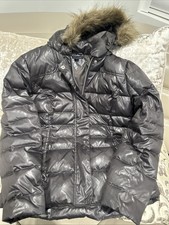 Tommy Hilfiger Faux-Fur Trim Hooded Puffer Jacket Women  s Size Large Black