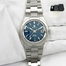Nivada Grenchen F77 Sst Blu MK2 38MM Quadrante Blu Acciaio Inox Scatola Documenti