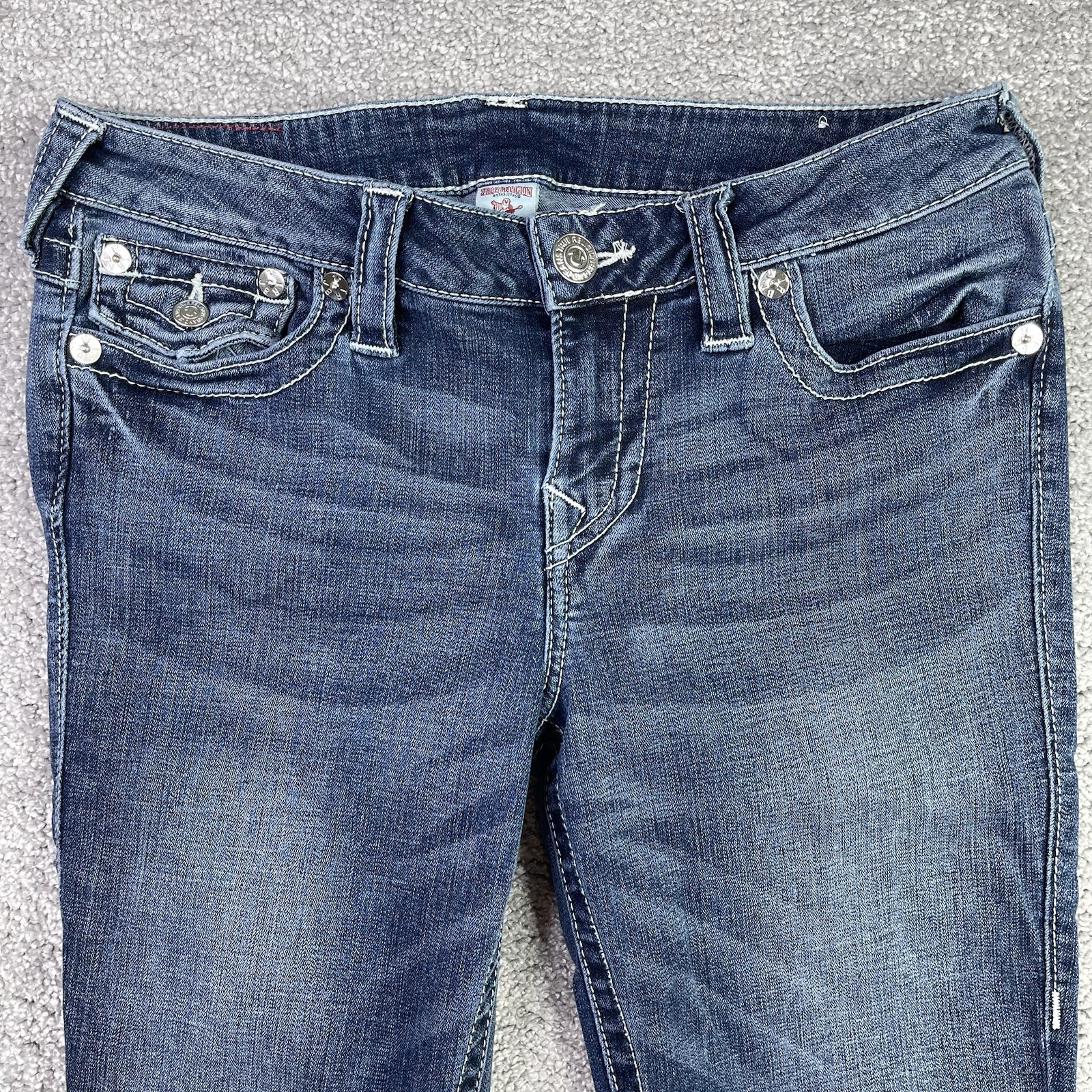 True Religion Jeans Women's 28 Blue Slim Straight Low Rise Dark Flap Pockets thumbnail 2